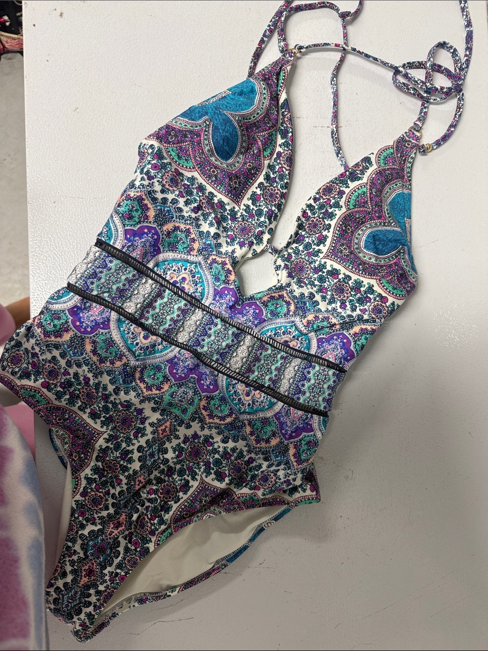 NANETTE LEPORE One-Piece Swimsuit in Teal, Purple & White - Paisley Print NWOT